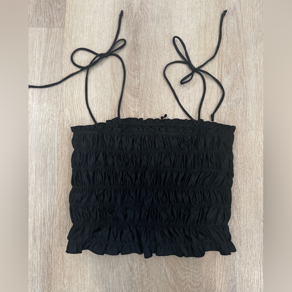 UO Smocked Crop Top with Tie Straps